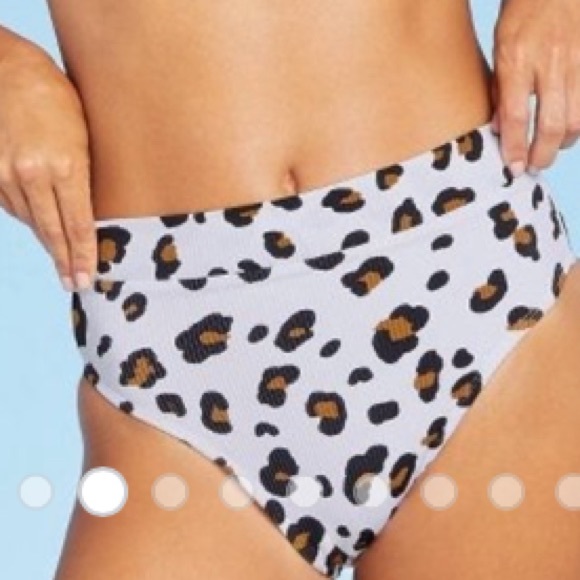 π» White Leopard Animal Print Ribbed High Waist High Cut Cheeky Bikini Bottom π - Picture 3 of 7